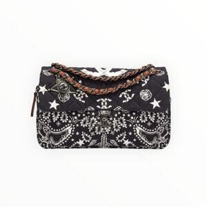 Chanel Black and White Quilted Canvas Paris-Dallas Bandana Medium Flap Bag2014